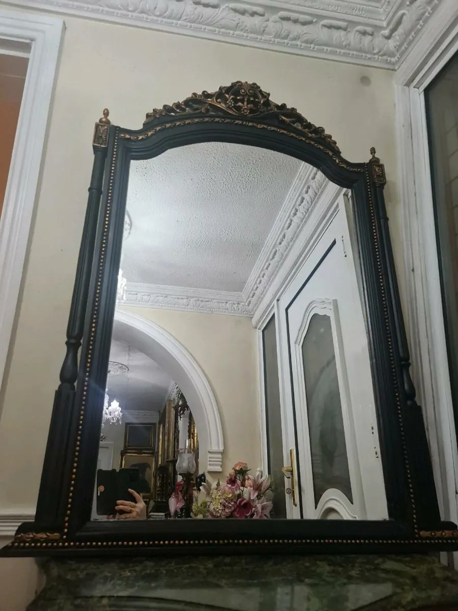 Large ebonised hand carved mirror - Image 1