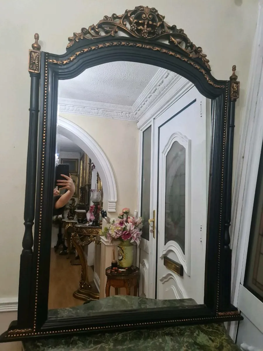 Large ebonised hand carved mirror - Image 4