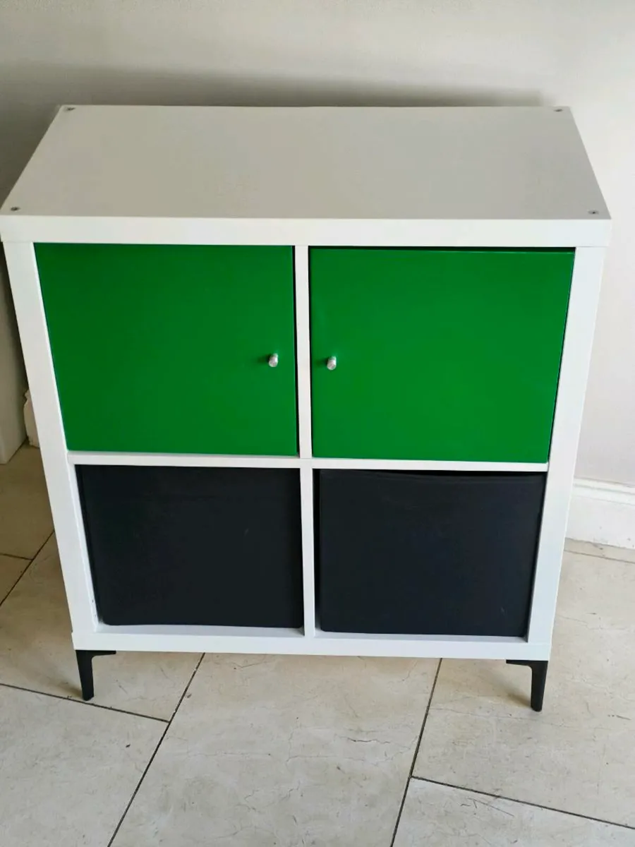 White IKEA Kallax 4 cube w / doors & boxes - Image 1