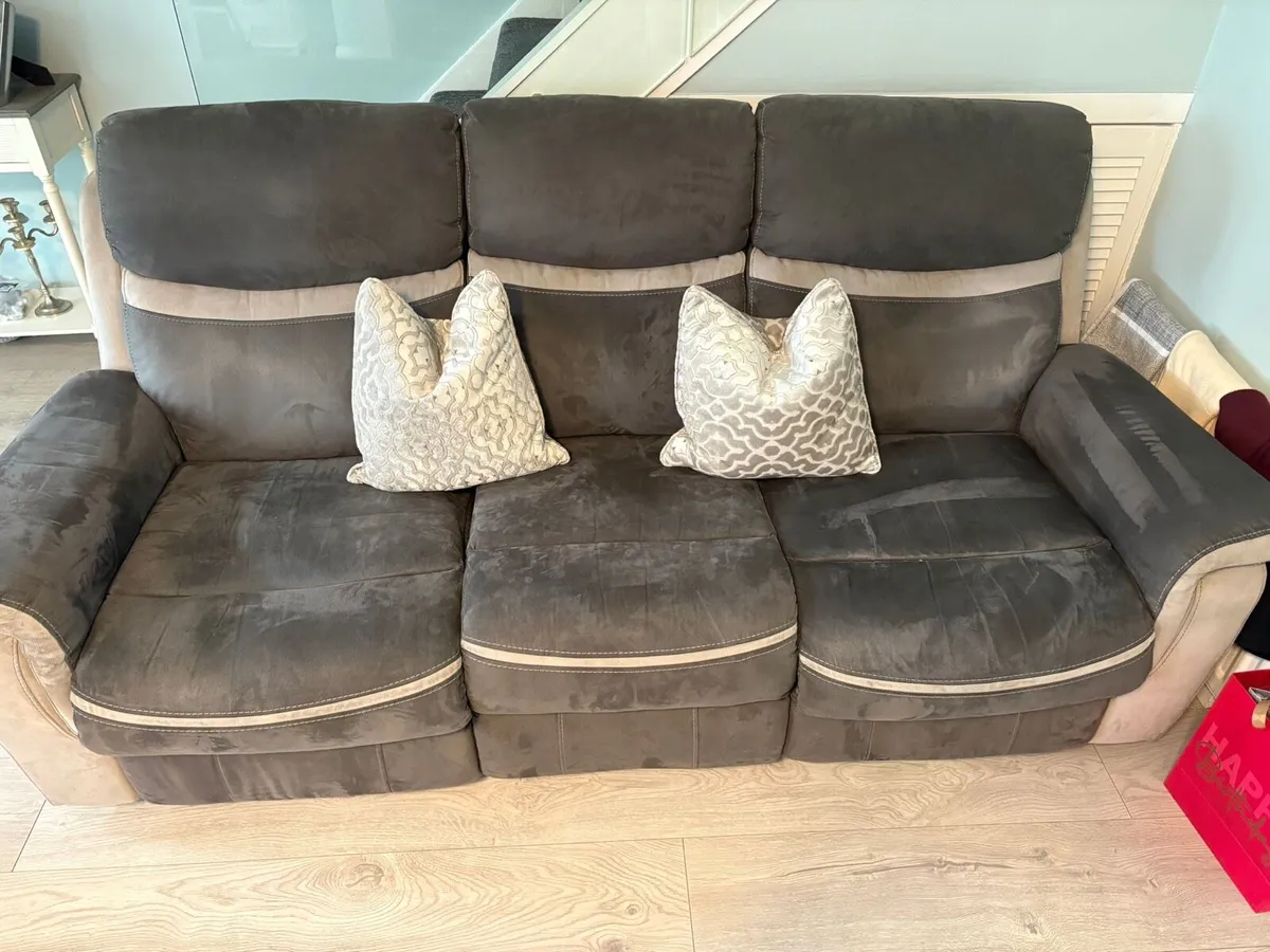 3 Seater and 2 Seater Suede Sofa / Couch Grey - Image 1