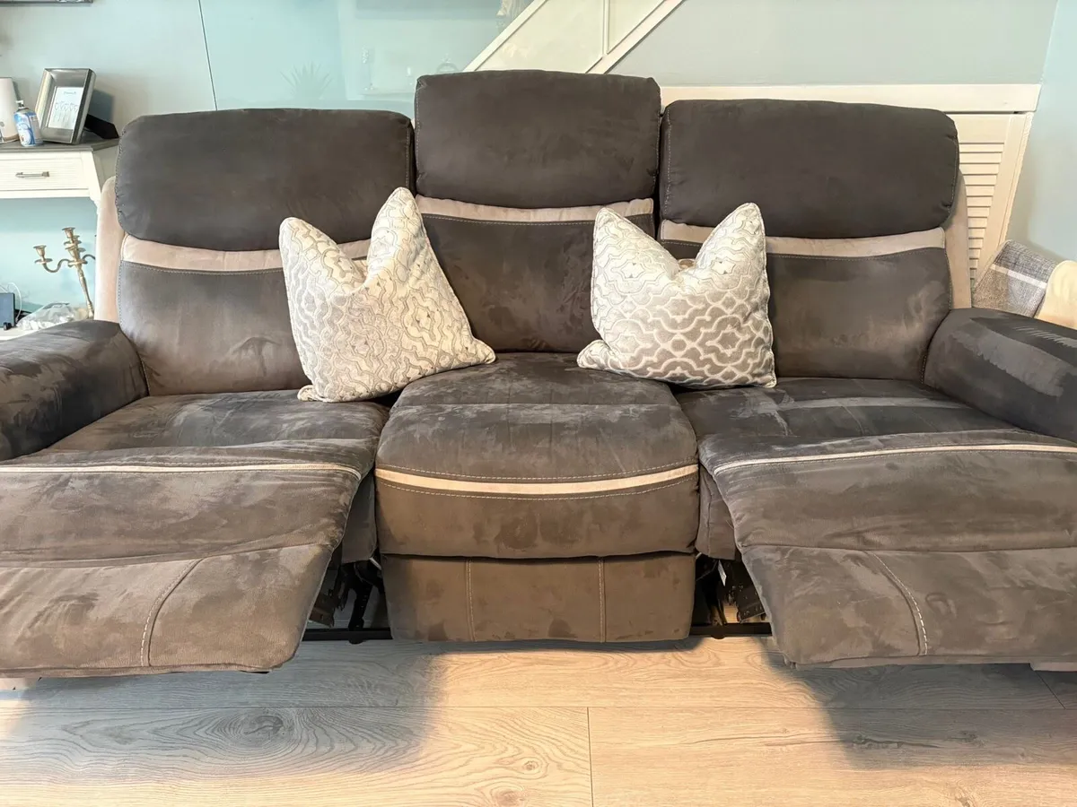 3 Seater and 2 Seater Suede Sofa / Couch Grey - Image 2
