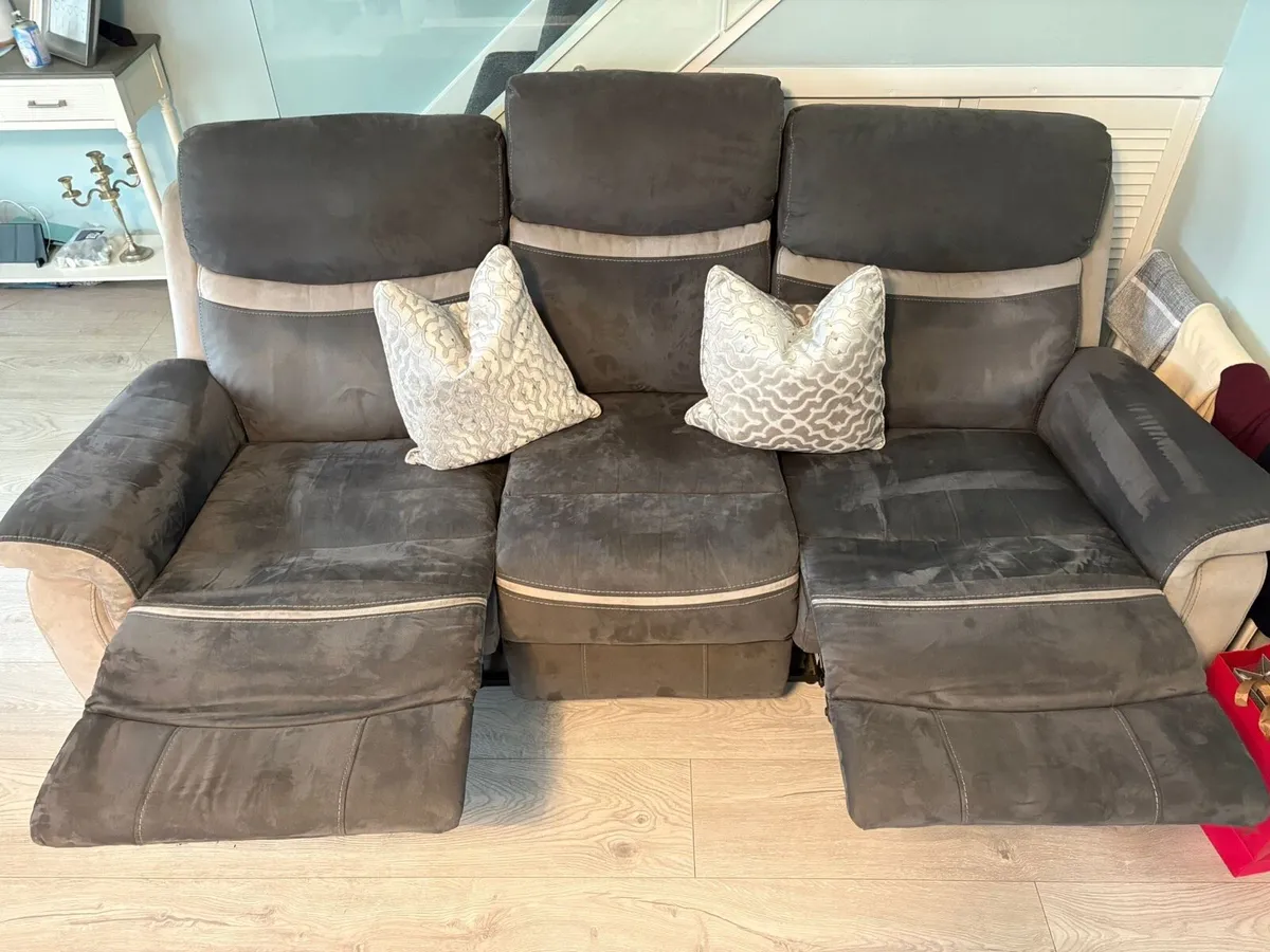 3 Seater and 2 Seater Suede Sofa / Couch Grey - Image 4