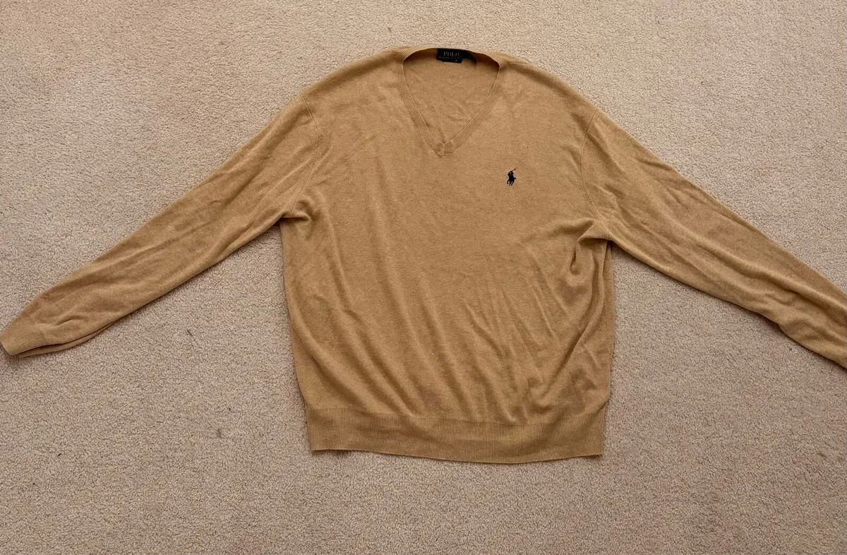 Cream Men’s V Neck Ralph Lauren Jumper   Perfect - Image 1
