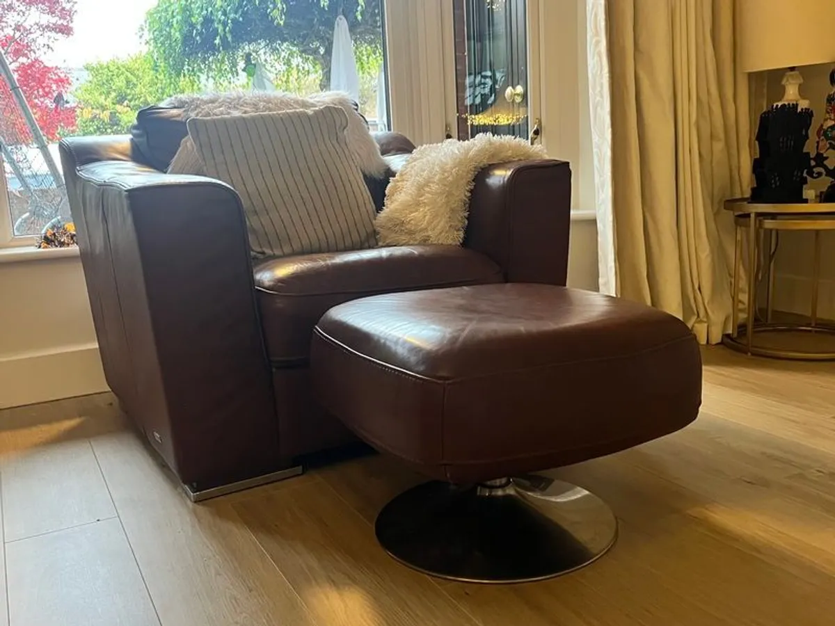 Leather Armchair & foot stool - Image 1