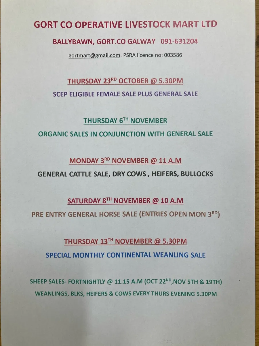 Gort Mart: Thurs 23rd Oct: SCEP & General Sale - Image 1