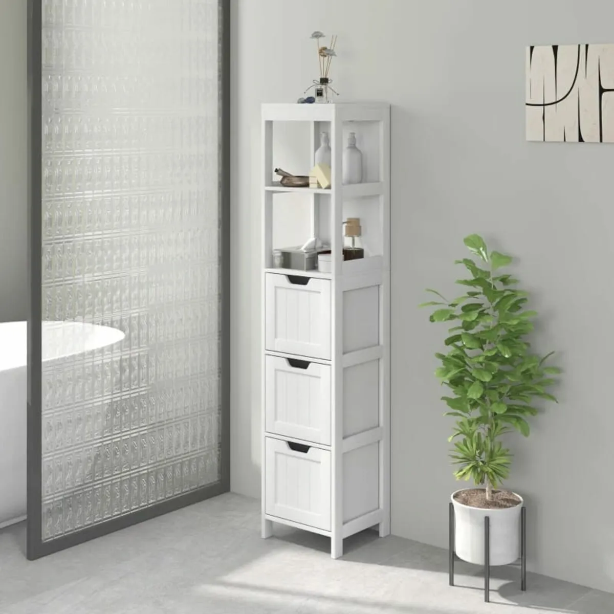 Bathroom Cabinet, 2 Shelves, 3 Drawers, Water-Resi - Image 1