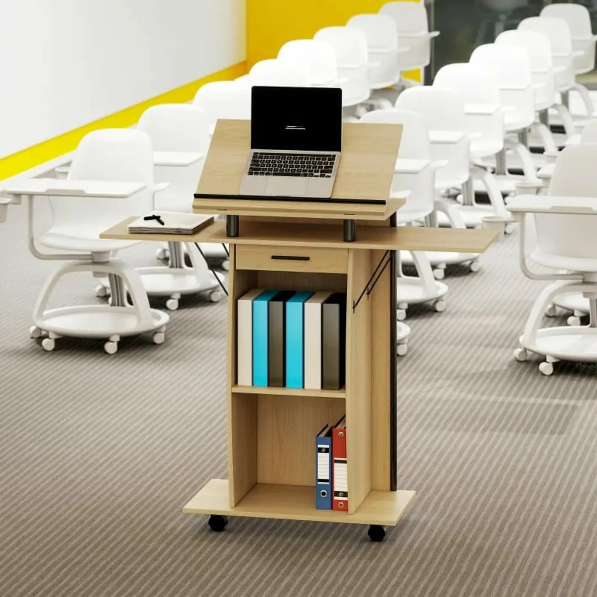 Rolling Podium Stand, Lectern with Folding Side Wi - Image 4