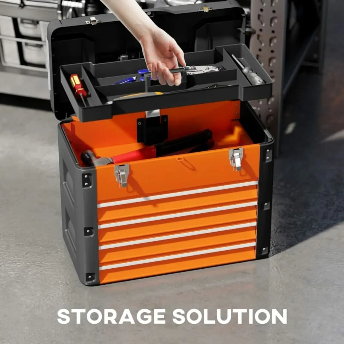 4 Drawers Large Toolbox - Orange - Image 2