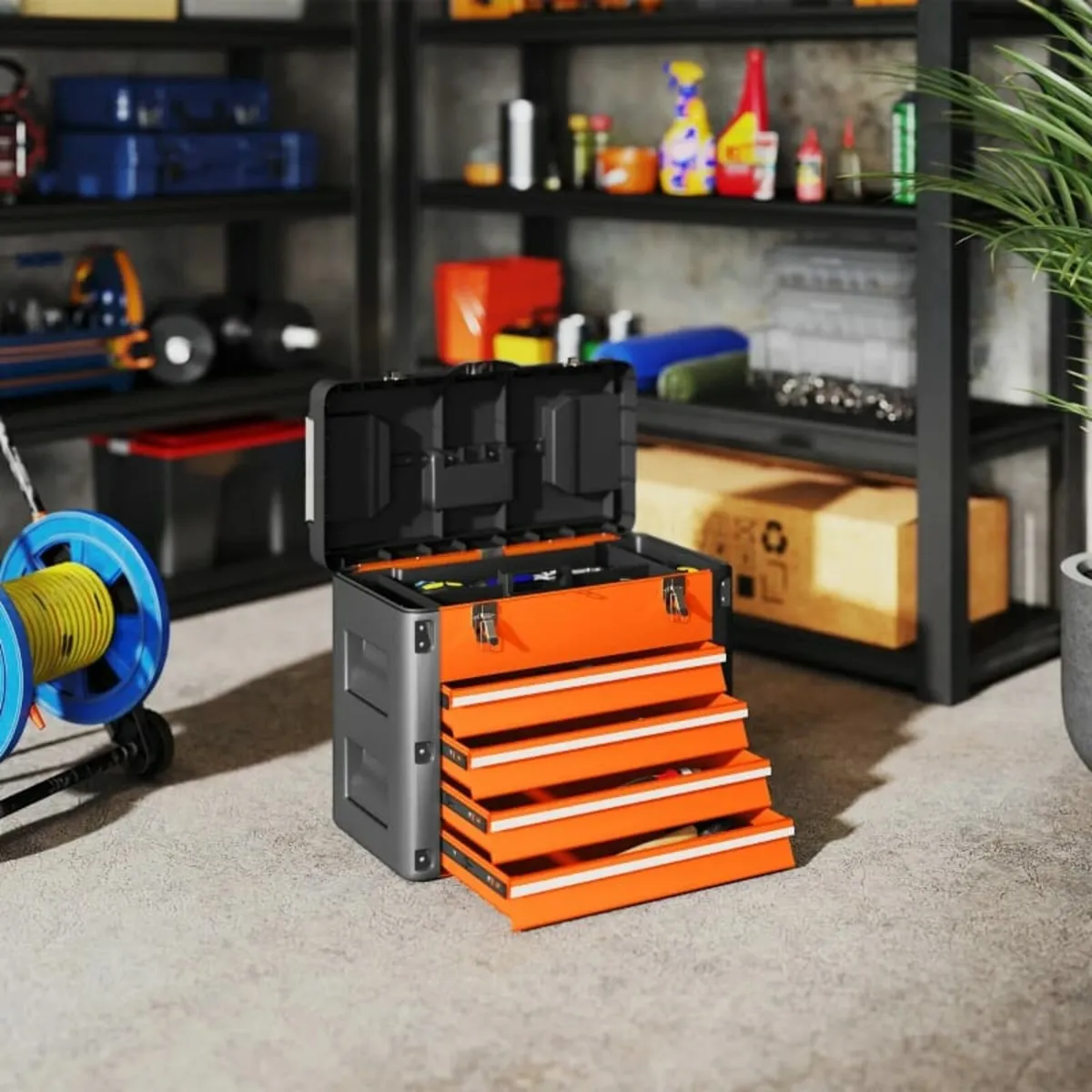 4 Drawers Large Toolbox - Orange - Image 4