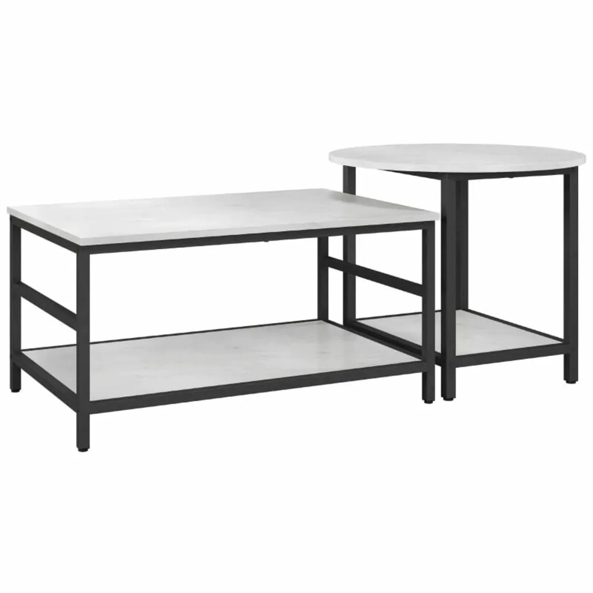 Coffee table set, 2 side tables, marble-look, adju - Image 2