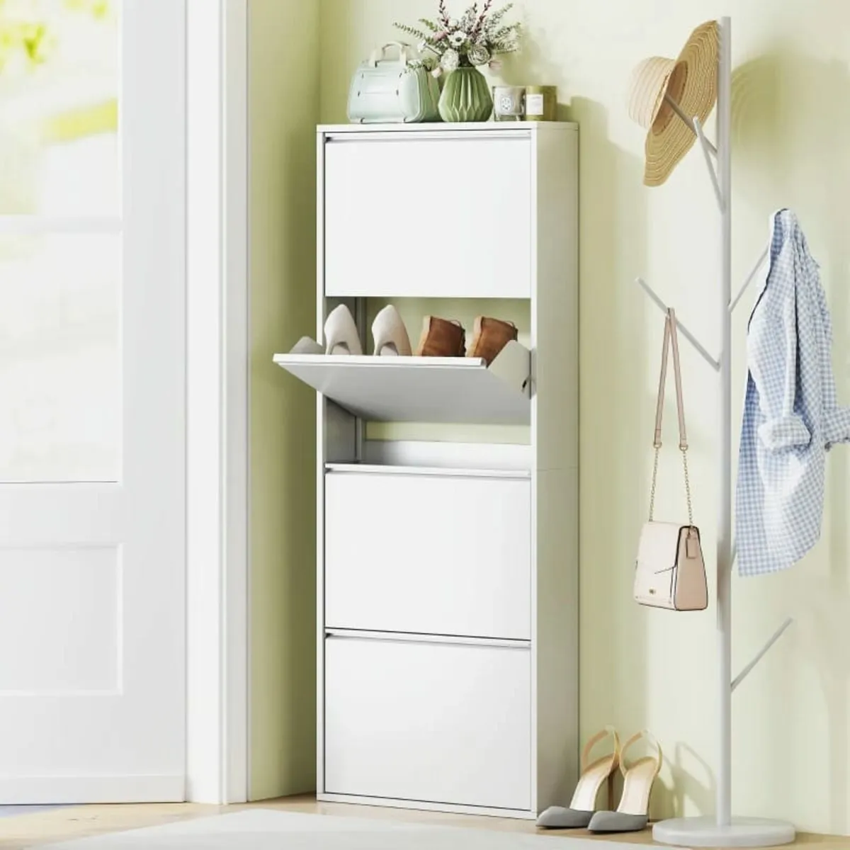 Slim Metal Shoe Cabinet for up to 8 Pairs, 4 Tilt - Image 2