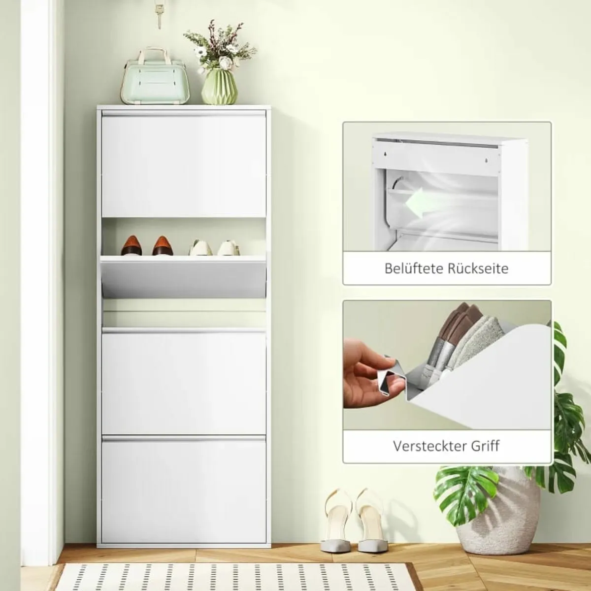 Slim Metal Shoe Cabinet for up to 8 Pairs, 4 Tilt - Image 4