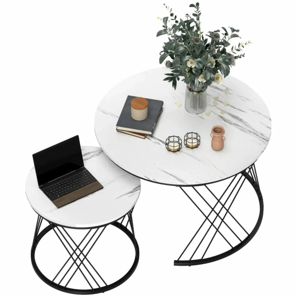 2-Piece Coffee Tables, Marble Look, Particleboard, - Image 2