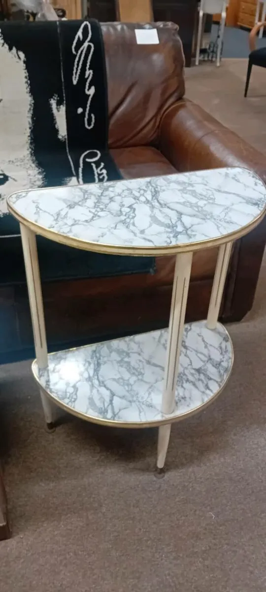 Mid Century Marble Veneered Plant Table - Image 1