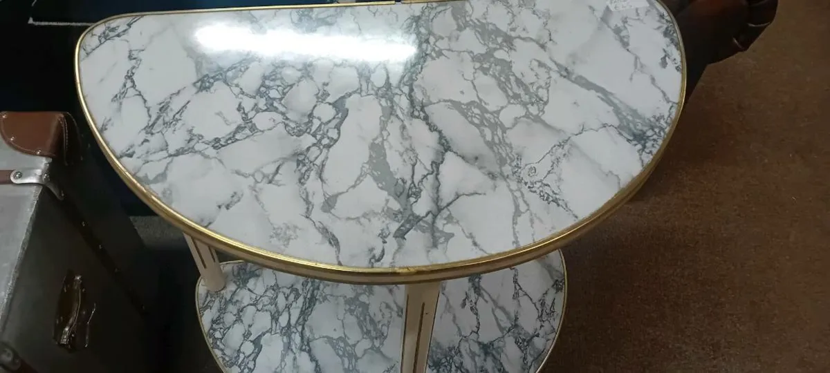 Mid Century Marble Veneered Plant Table - Image 2