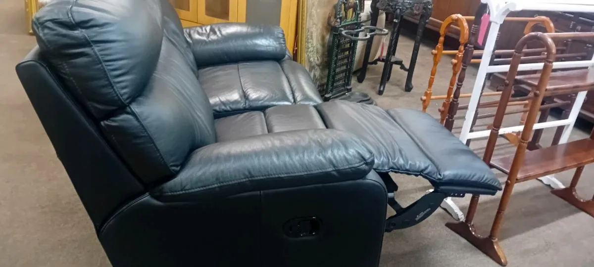 Black Real Leather Two Seat Recliner Sofa - Image 1