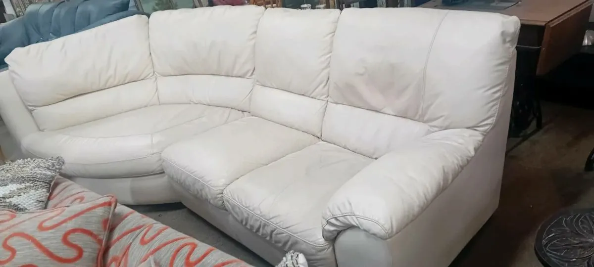 Cream Real Leather Corner Sofa