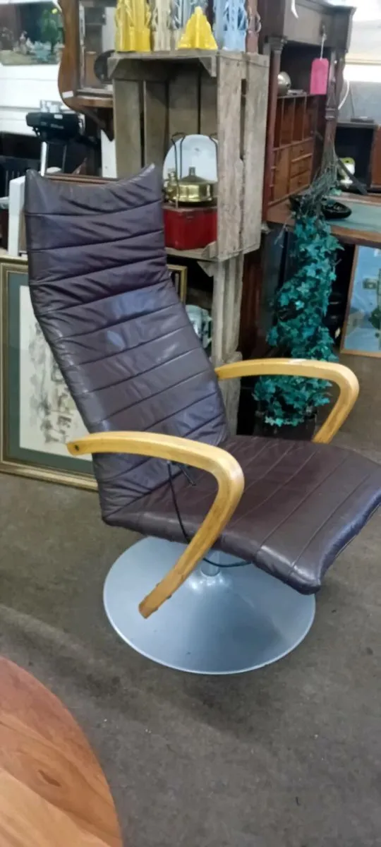 Vintage Real Leather Swivel And Recline Chair - Image 1