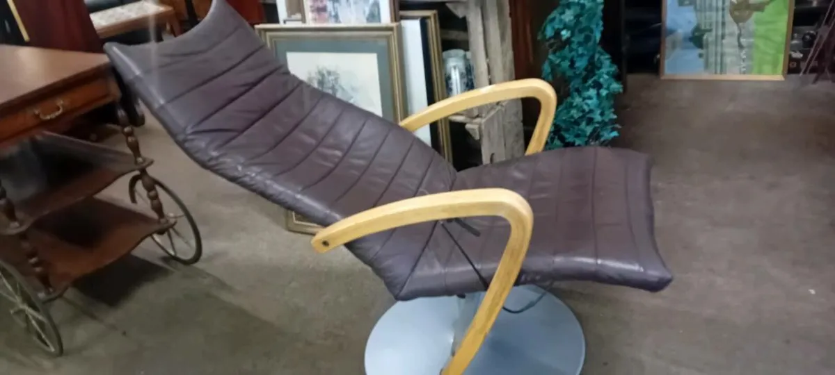 Vintage Real Leather Swivel And Recline Chair - Image 2