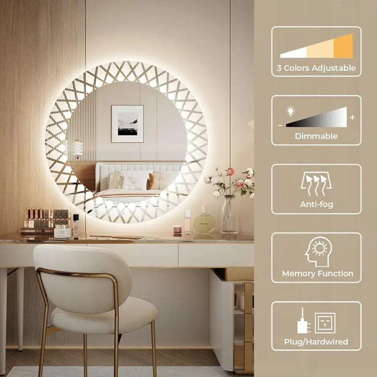 Dripex 800mm Round LED Bathroom Mirror, Patterned - Image 4