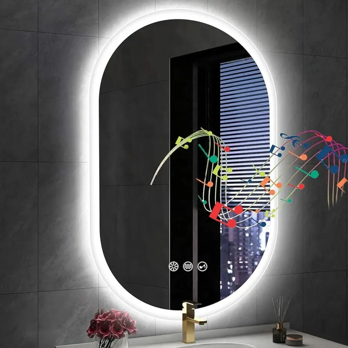 Oval Bluetooth Bathroom Mirror with LED Lights 600 - Image 1