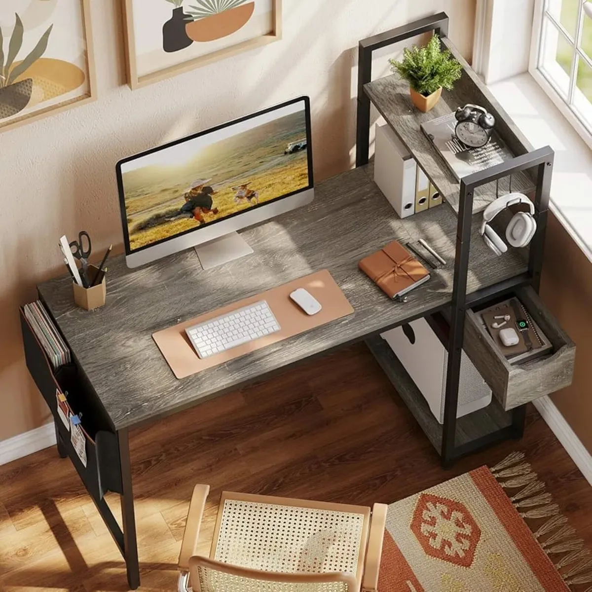 Computer Desk with Storage Shelves 120CM Corner De - Image 4