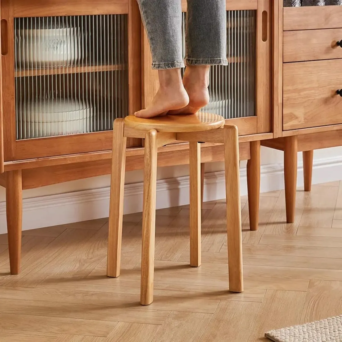 YMYNY 4pcs Solid Wood Round Stool, Shoes change St - Image 4