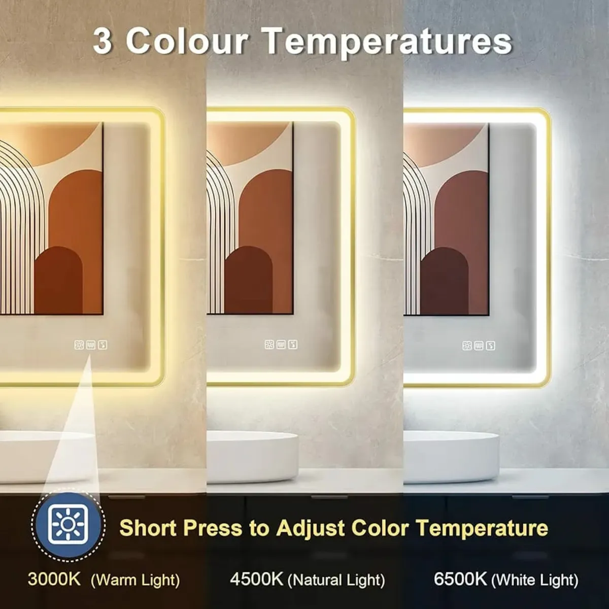 600x800 mm Gold-Bathroom-Mirror-with-LED-Lights, L - Image 3
