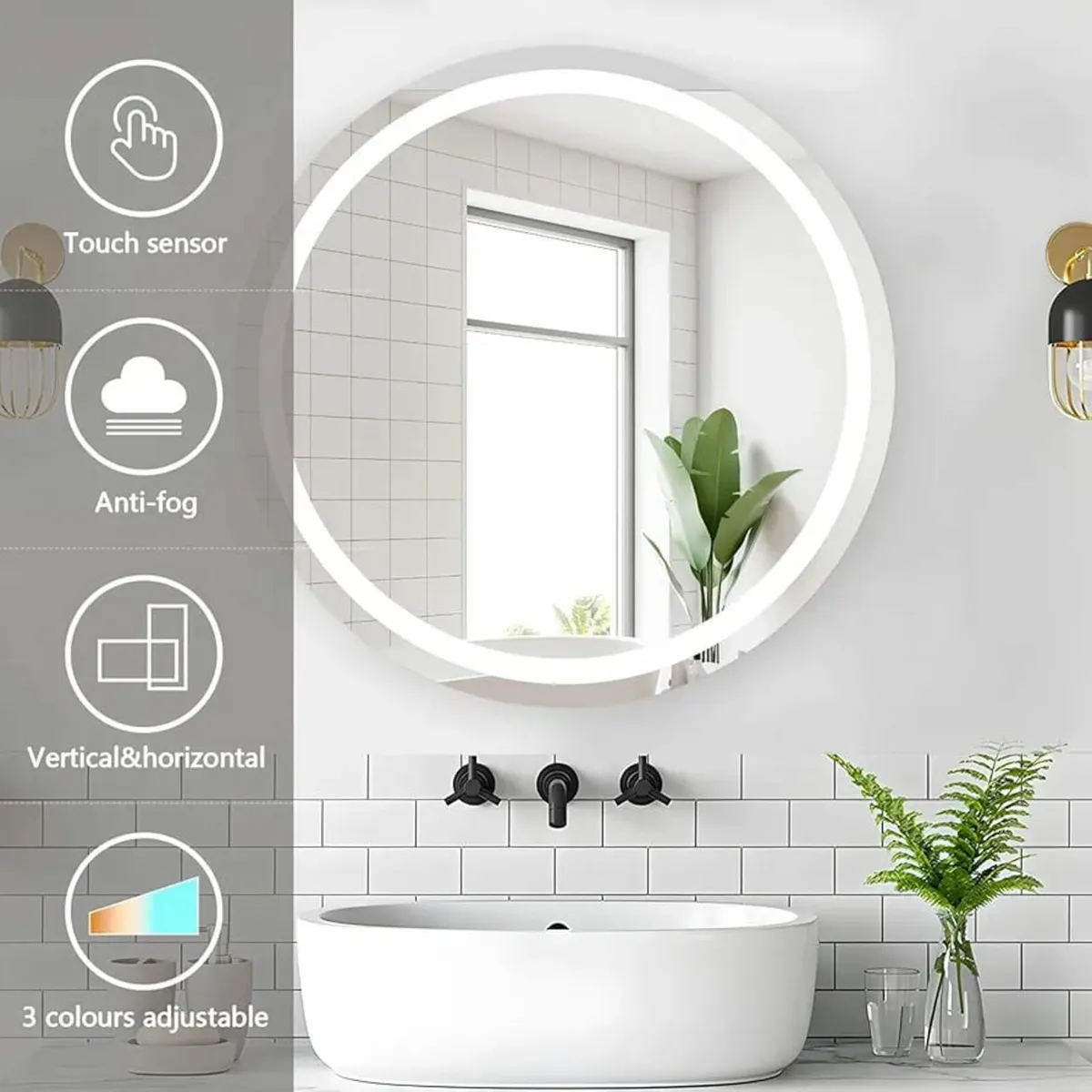 Round LED Bathroom Mirror, 600mm Reinforced Glass, - Image 2