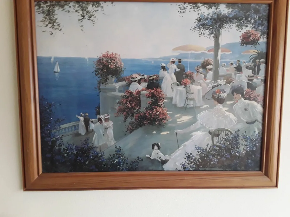 Large picture Victorian scene pine frame - Image 3