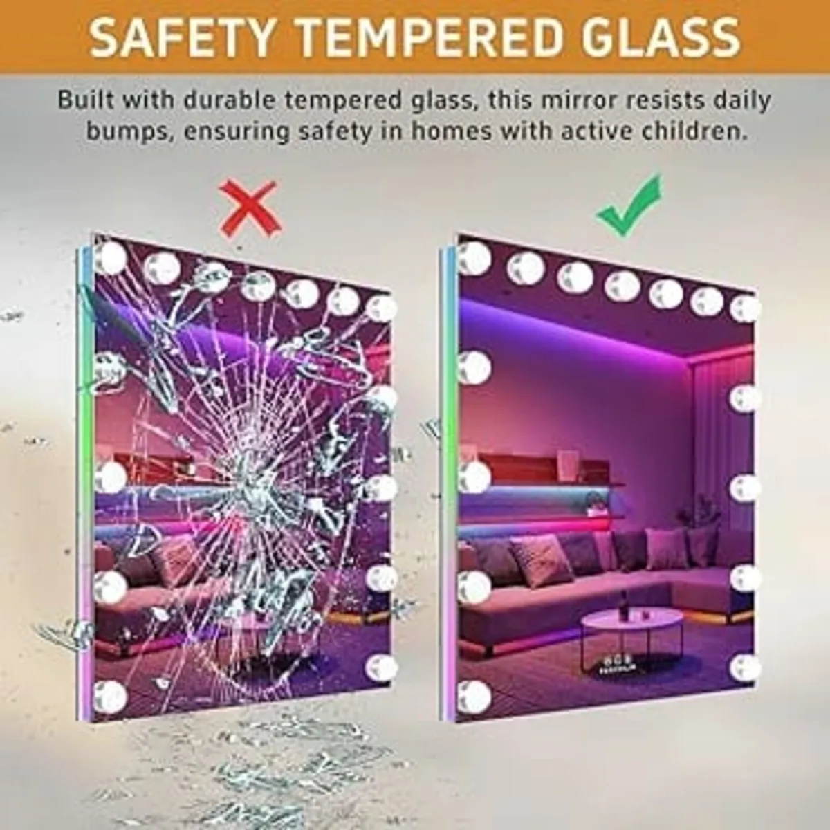Hollywood Mirror with RGB Backlit 15 LED Vanity Mi - Image 2