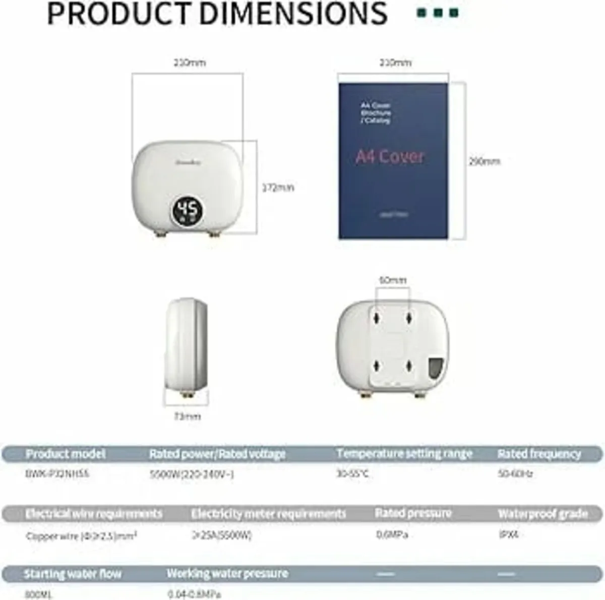 Electric Instantaneous Tankless Water Heater 5.5kW - Image 4