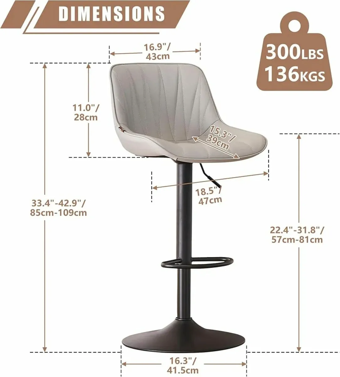 Bar Stools Set of 2, Modern Barstools for Kitchen - Image 3