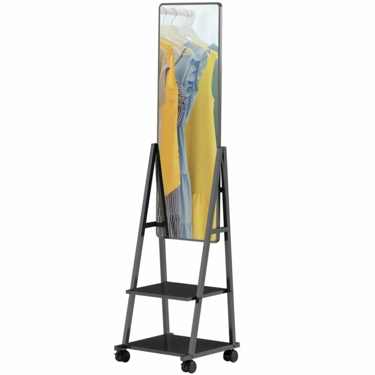 Rollable full-length mirror with 2 shelves and 4 w - Image 3