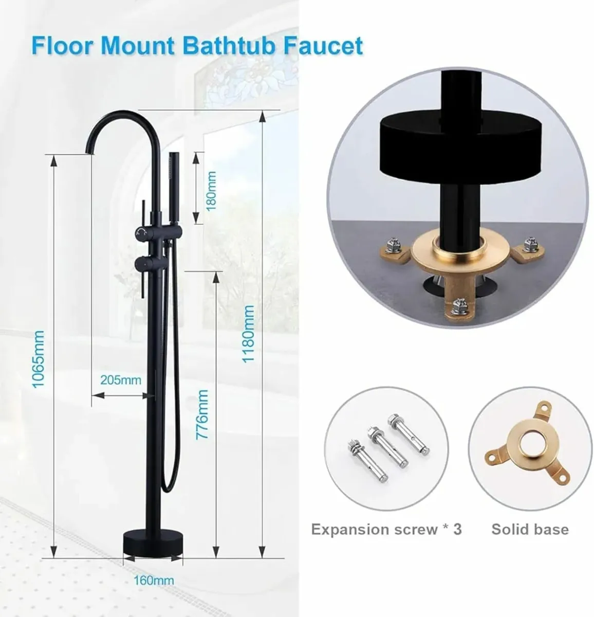 Freestanding Bath Tap Black Copper Stainless Steel - Image 2