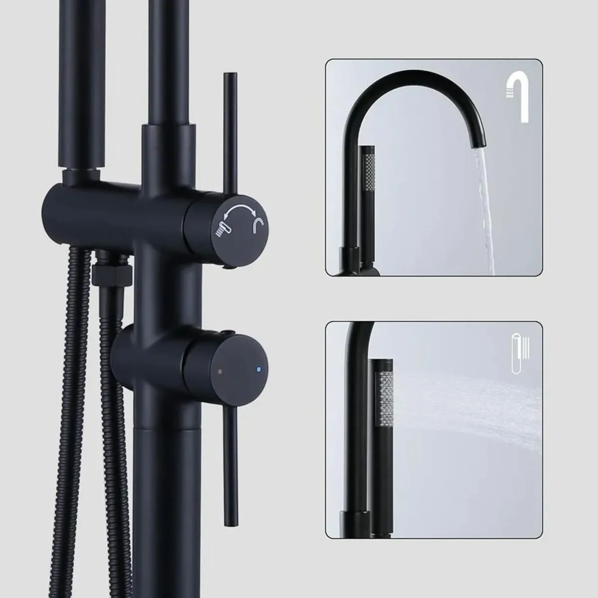 Freestanding Bath Tap Black Copper Stainless Steel - Image 4
