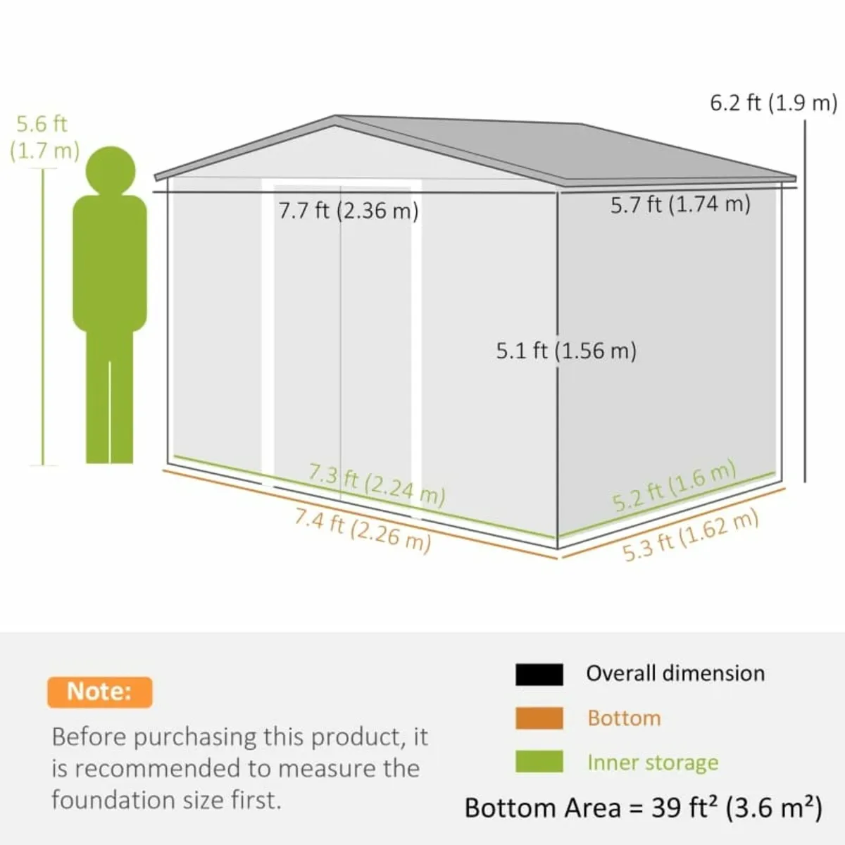 8 x 6ft Outdoor Garden Roofed Metal Storage Shed T - Image 4