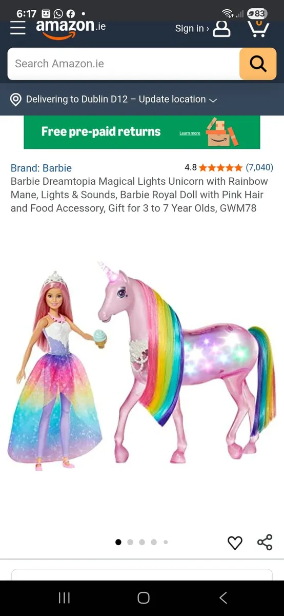 Barbie Dreamtopia Magical Lights Unicorn with Rain - Image 3