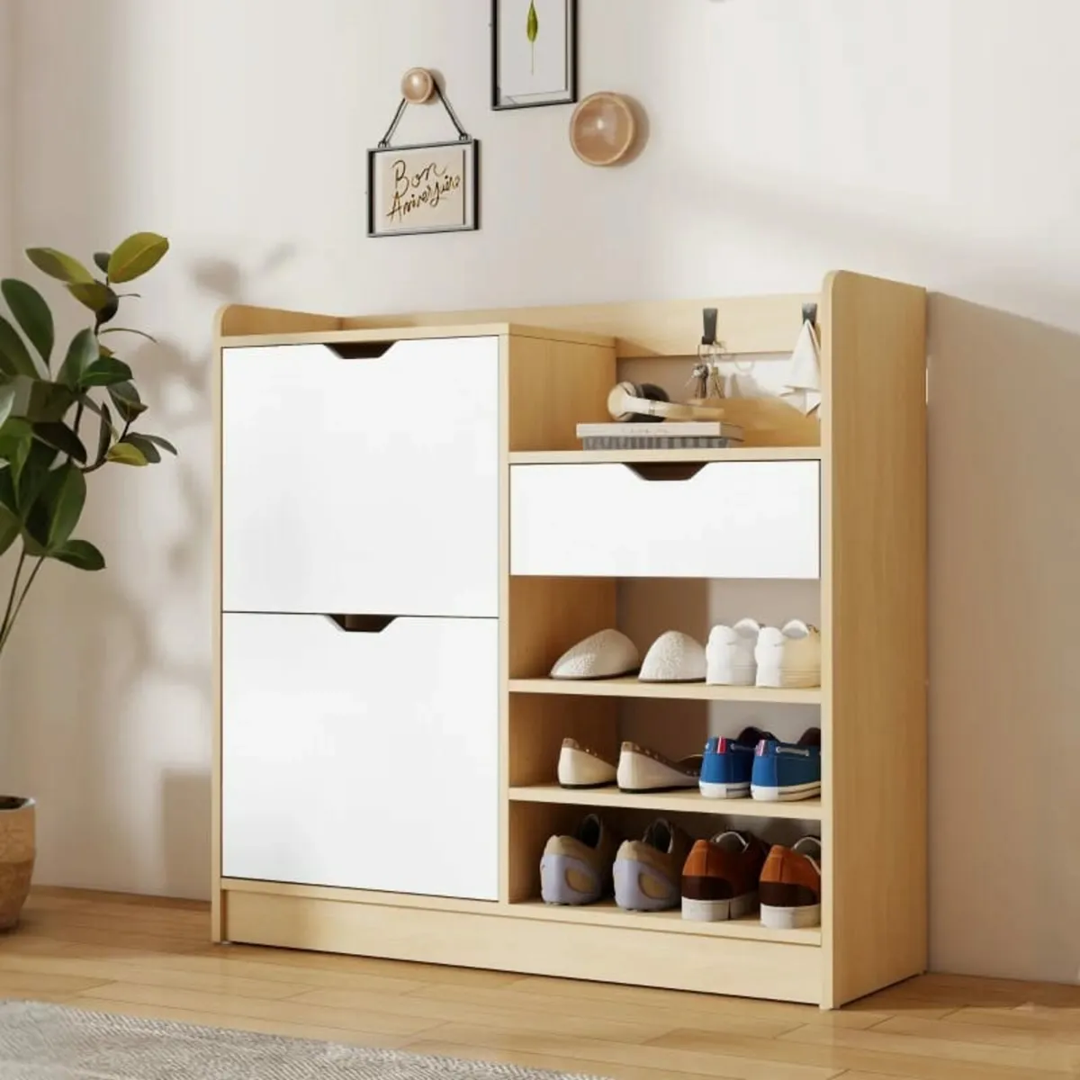 Shoe rack for hallway, shoe cabinet with tilt draw - Image 1