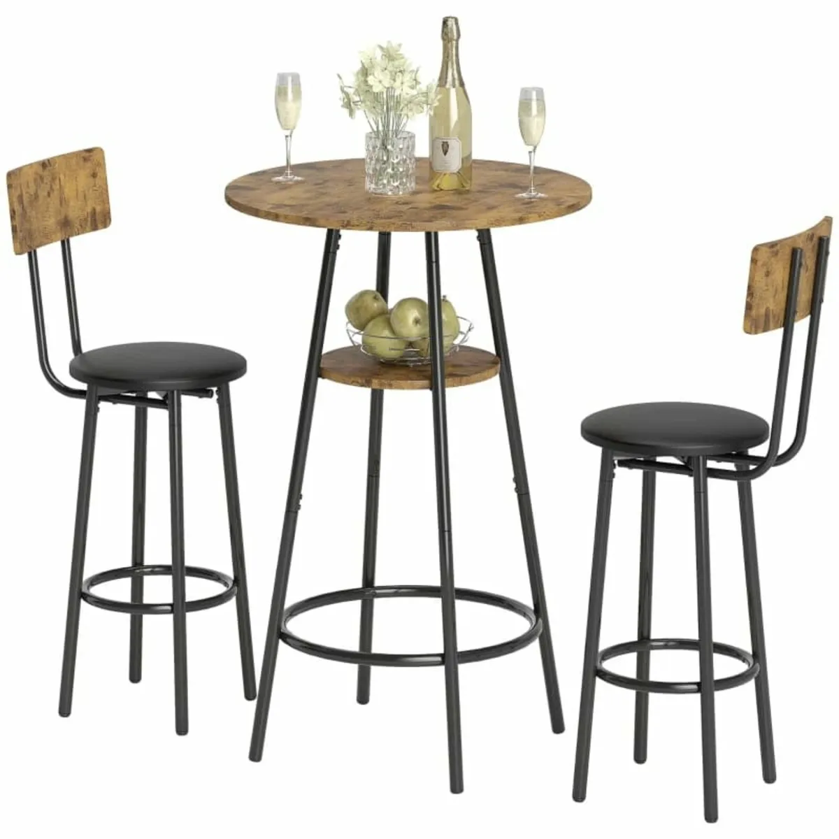 3-piece bar table set with 2 padded stools, faux l - Image 2