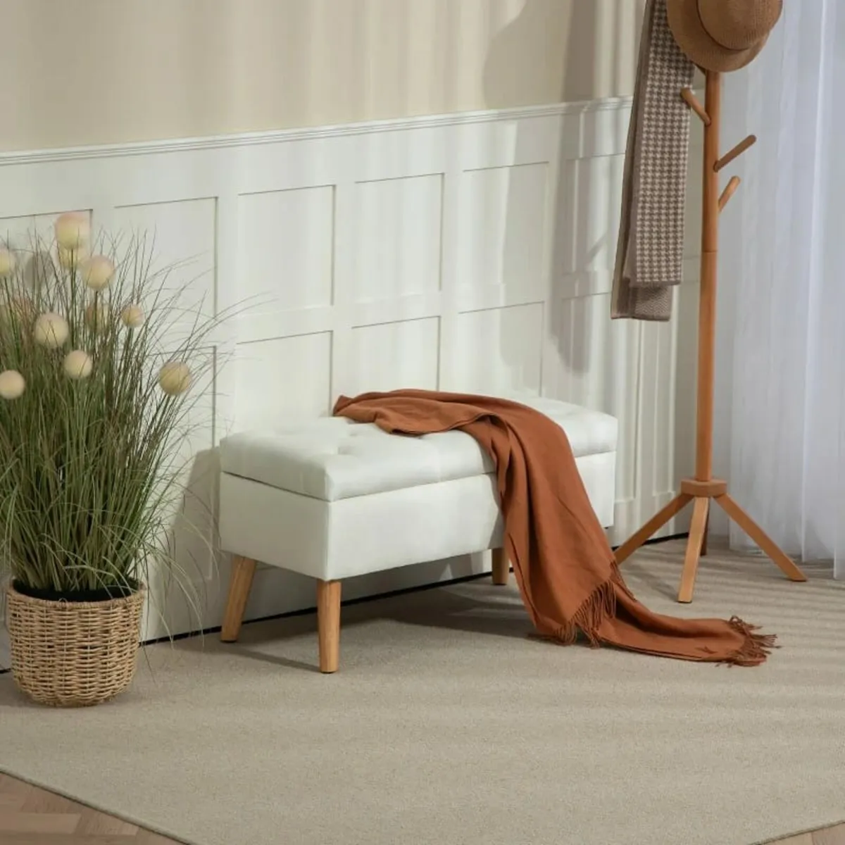 Upholstered bench with storage, velvet-look fabric - Image 4