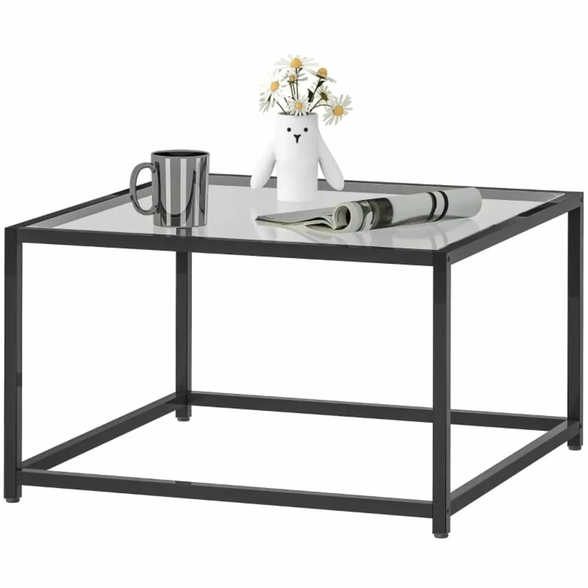 Square Coffee Table with Tempered Glass Top & Stee - Image 1