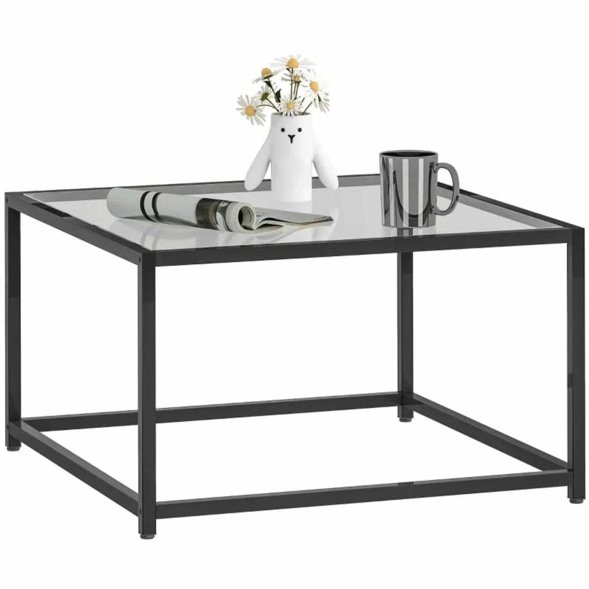 Square Coffee Table with Tempered Glass Top & Stee - Image 2