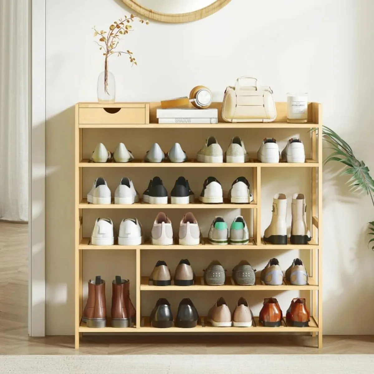 shoe rack, 6-tier bamboo shoe stand with drawer, f - Image 4