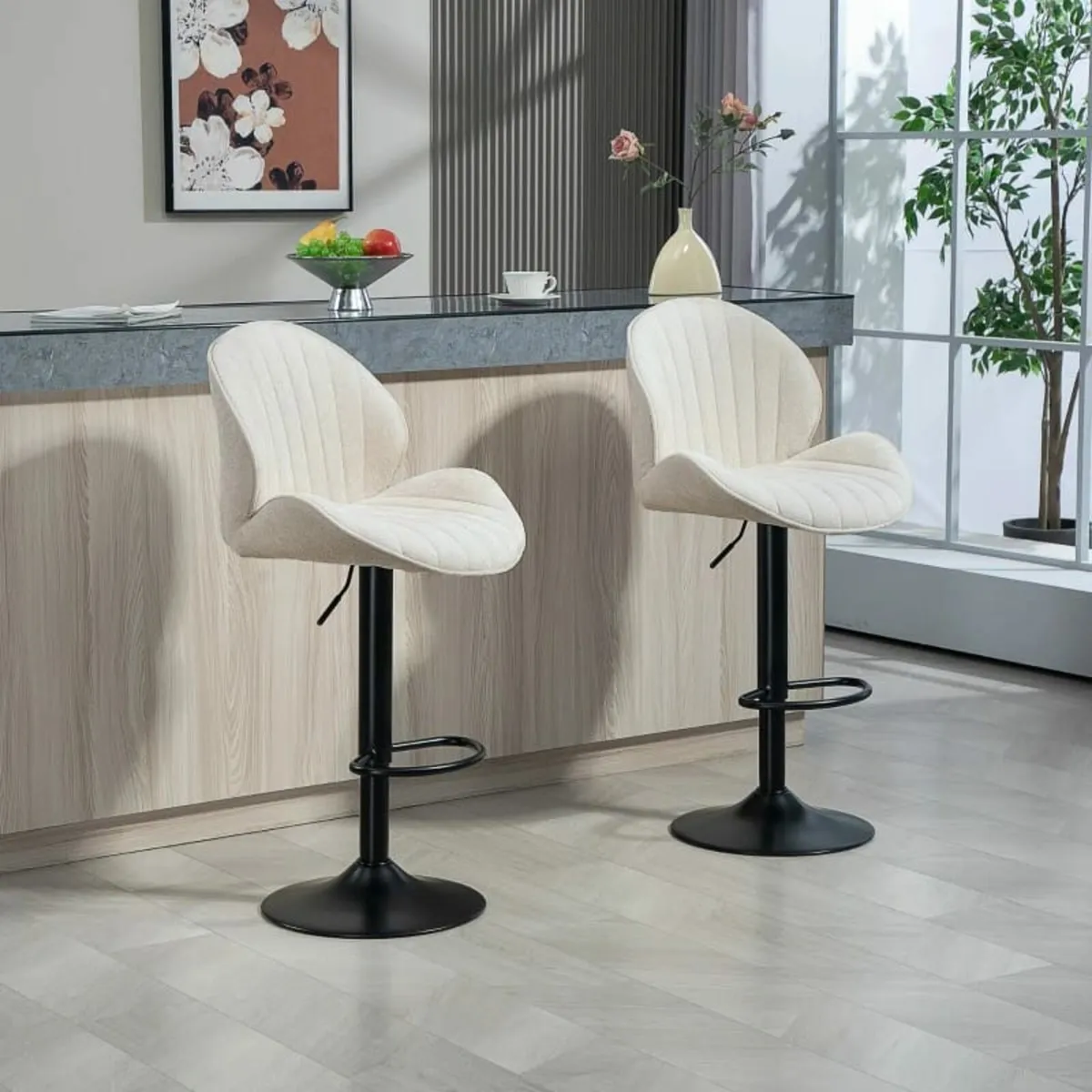 2-Piece Bar Stool Set, Fabric Cover, Adjustable Se - Image 2