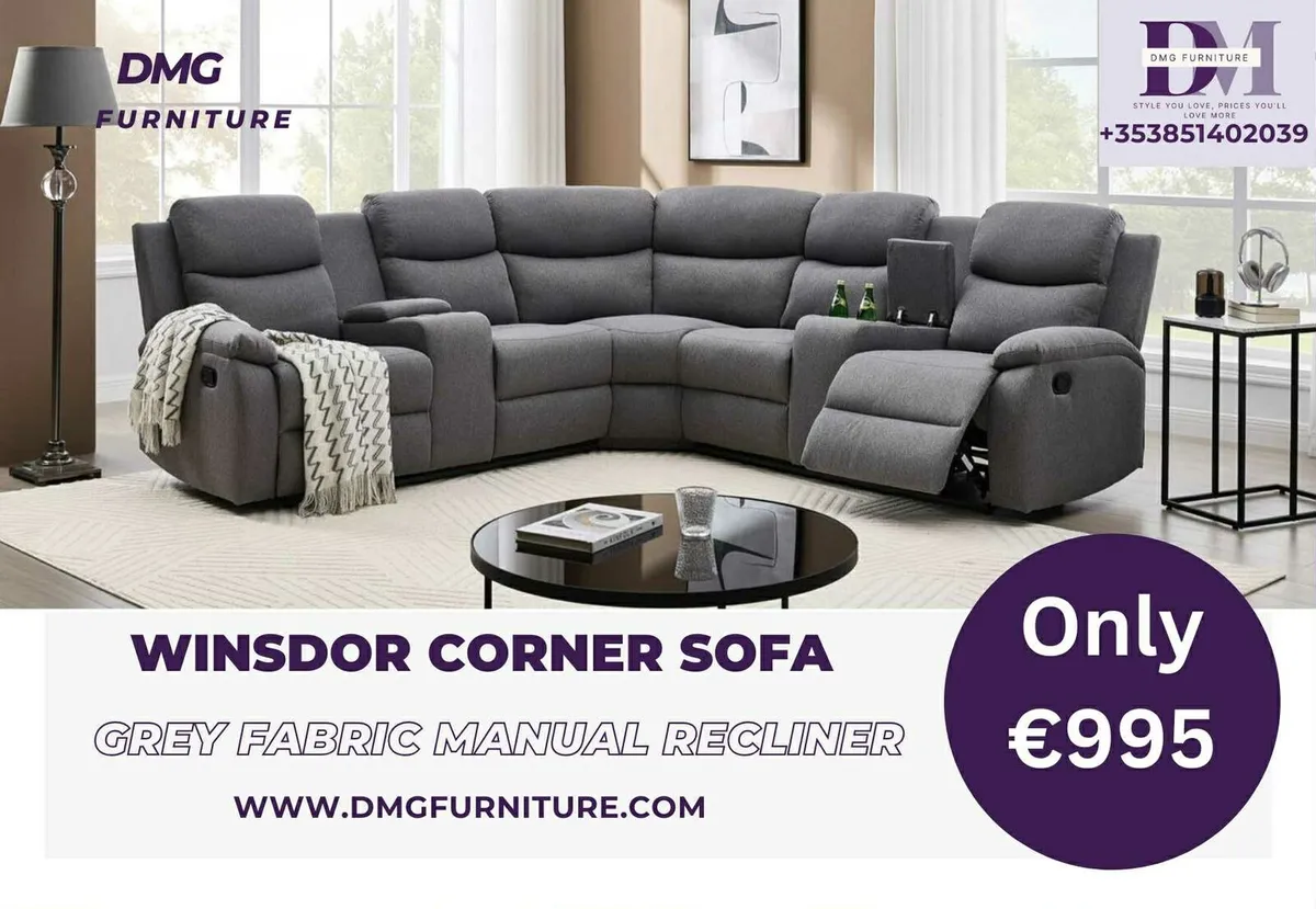 New Windsor Grey Fabric Corner Recliner Sofa