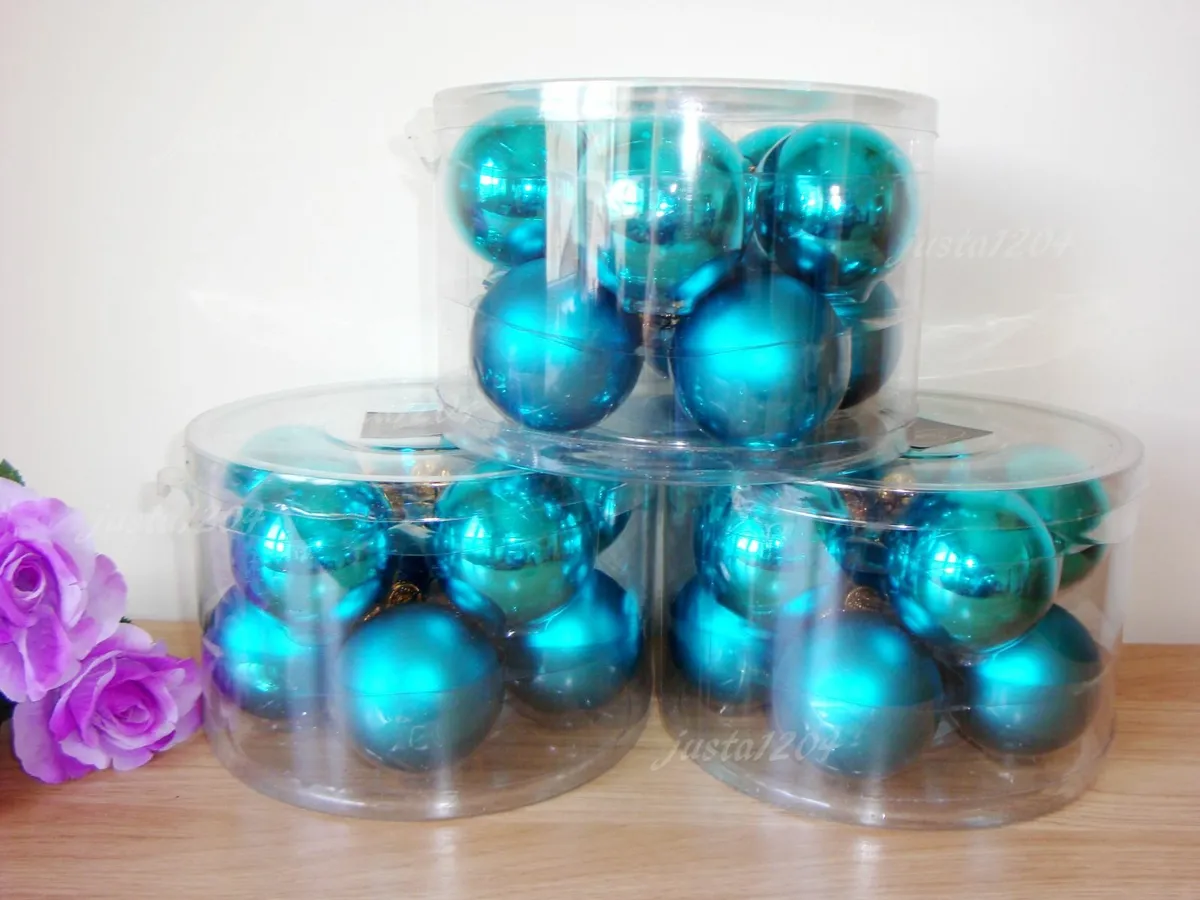 Teal glass baubles Christmas decorations set of 30 - Image 1