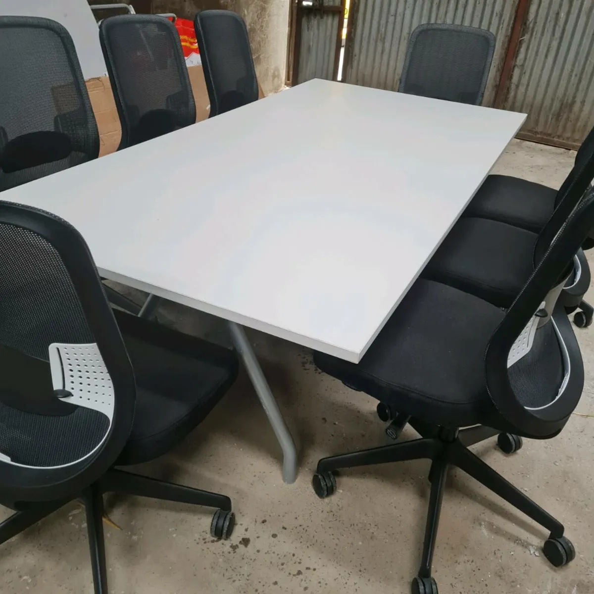 White boardroom table with 8 - Image 2