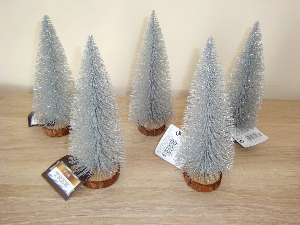 5 x Glitter bottle brush trees - SILVER - Image 2