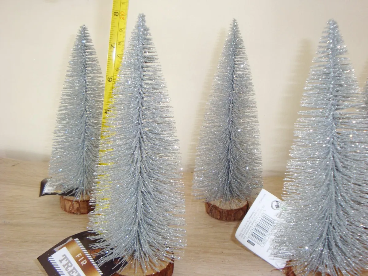5 x Glitter bottle brush trees - SILVER - Image 3